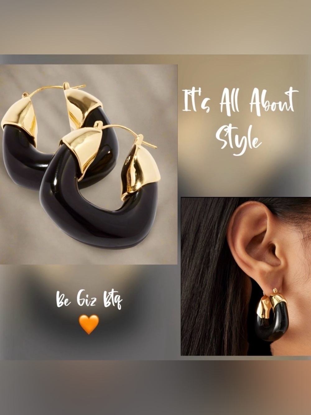 Authentic Lizzie Fortunato Women's Black And Gold Organic Hoop Earrings
